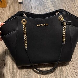 Michael Kors Black Tote with Gold Chain Accents